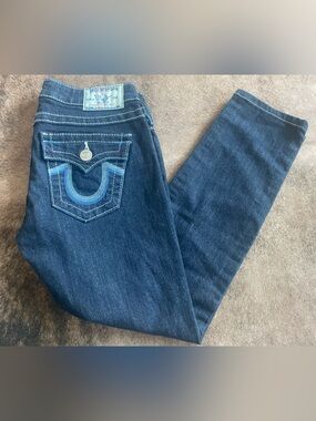 True Religion Dark Blue Skinny Jeans with Contrast Pocket Stitch